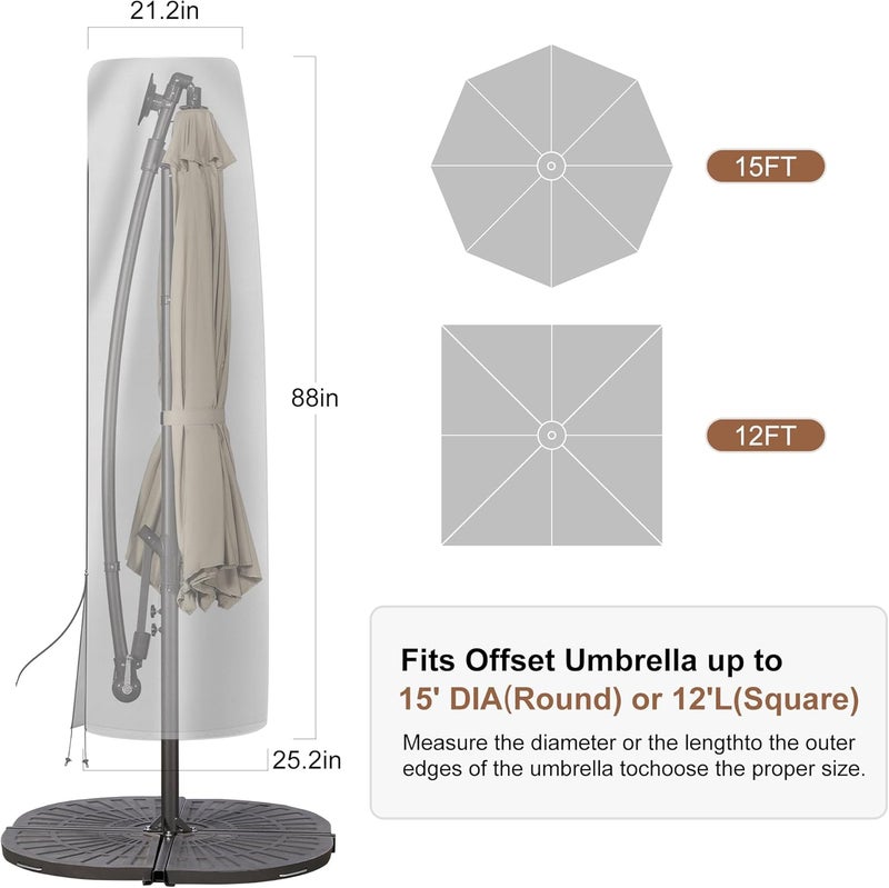 AckMizz Cantilever Umbrella Cover - Waterproof Oxford Outdoor Offset Patio Umbrella Covers with Folding Rod. Banana Style Parasol Cover for 7ft - 12ft Square Umbrellas (Black) - Image 2